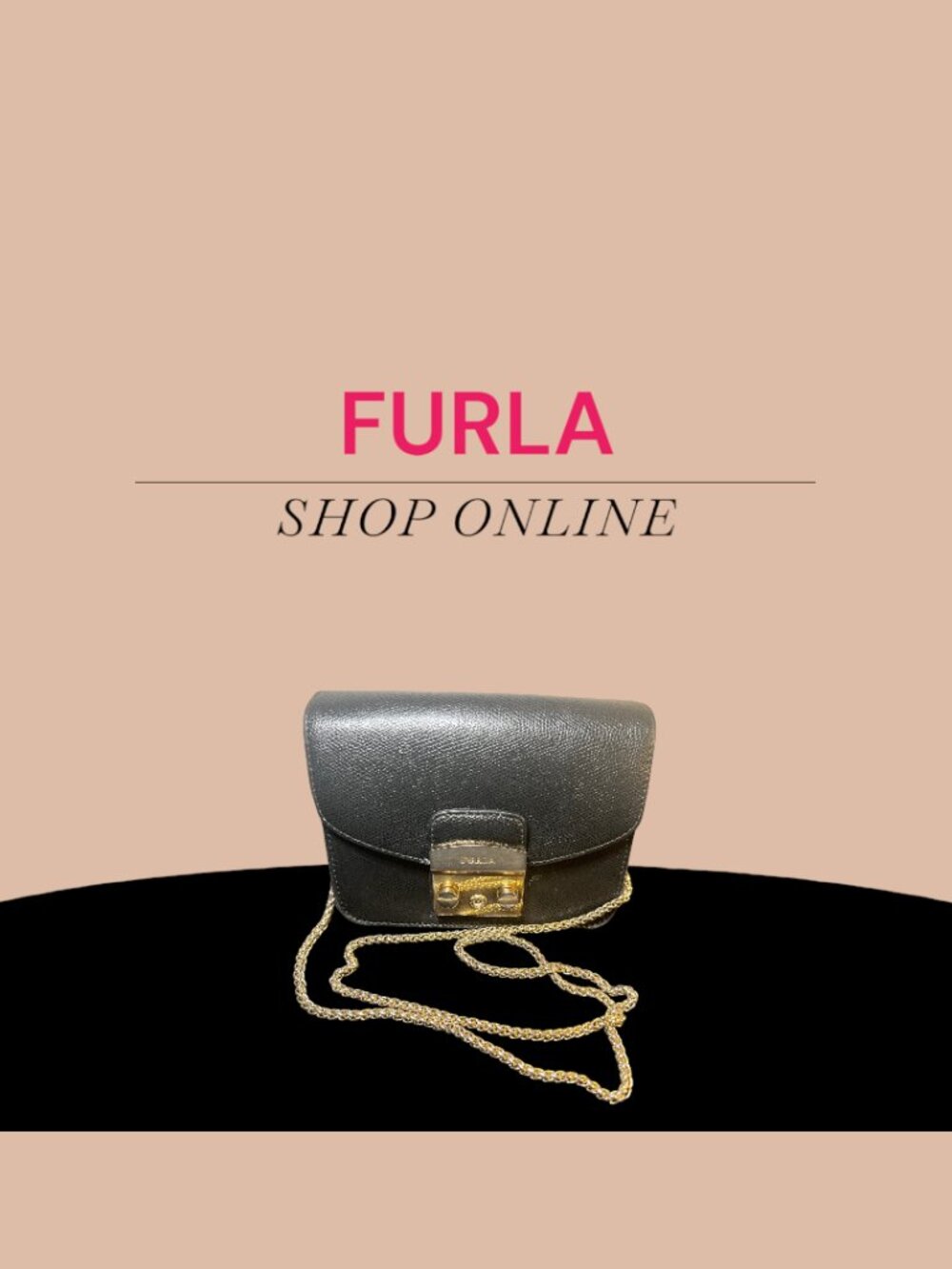 Furla Metropolis Mini Crossbody Black Leather Gold Chain EUC